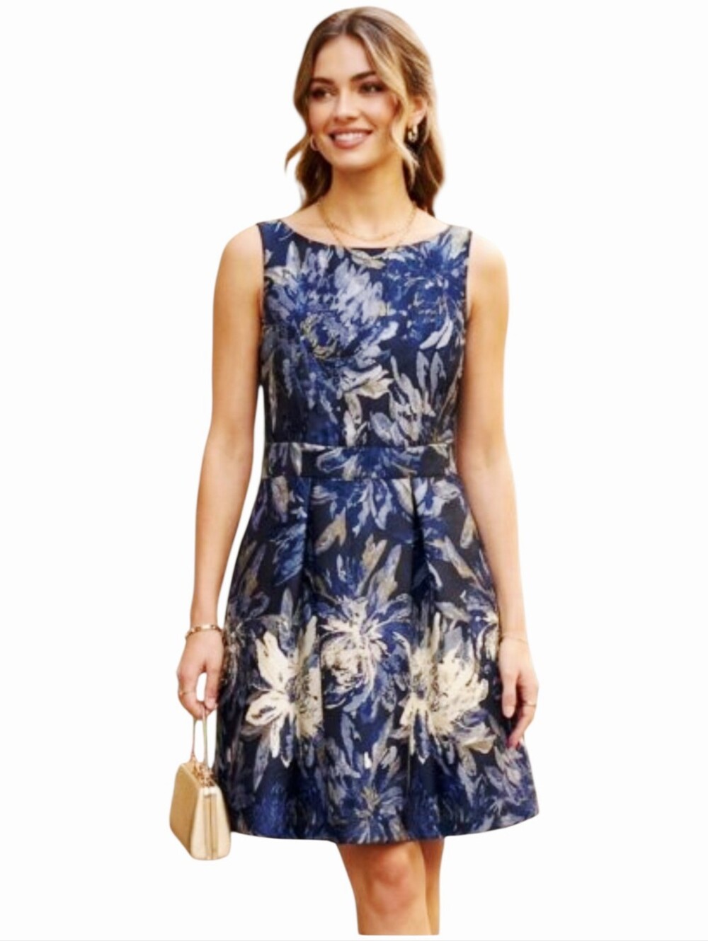 Jessica Howard Blue Floral Fit & Flare Cocktail Dress Sleeveless Size 12 EUC
